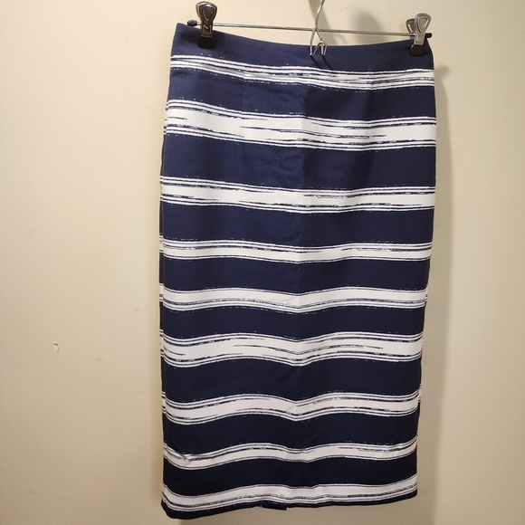 ZARA BASIC COLLECTION  stripes blue and white pencil midi Skirt size S - Picture 5 of 13